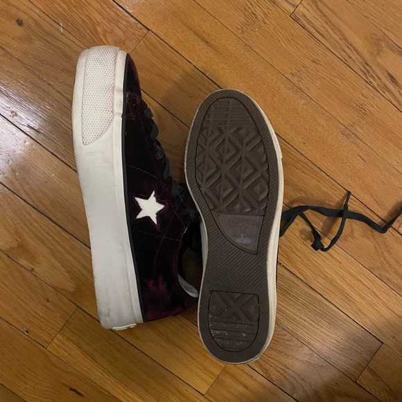 Velvet Platform Converse Shoes - Burgundy - Picture 3 of 4